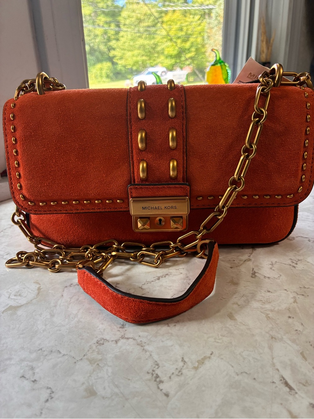 Michael Kors Tribeca Small Studded Suede Shoulder Bag - Picture 2 of 10